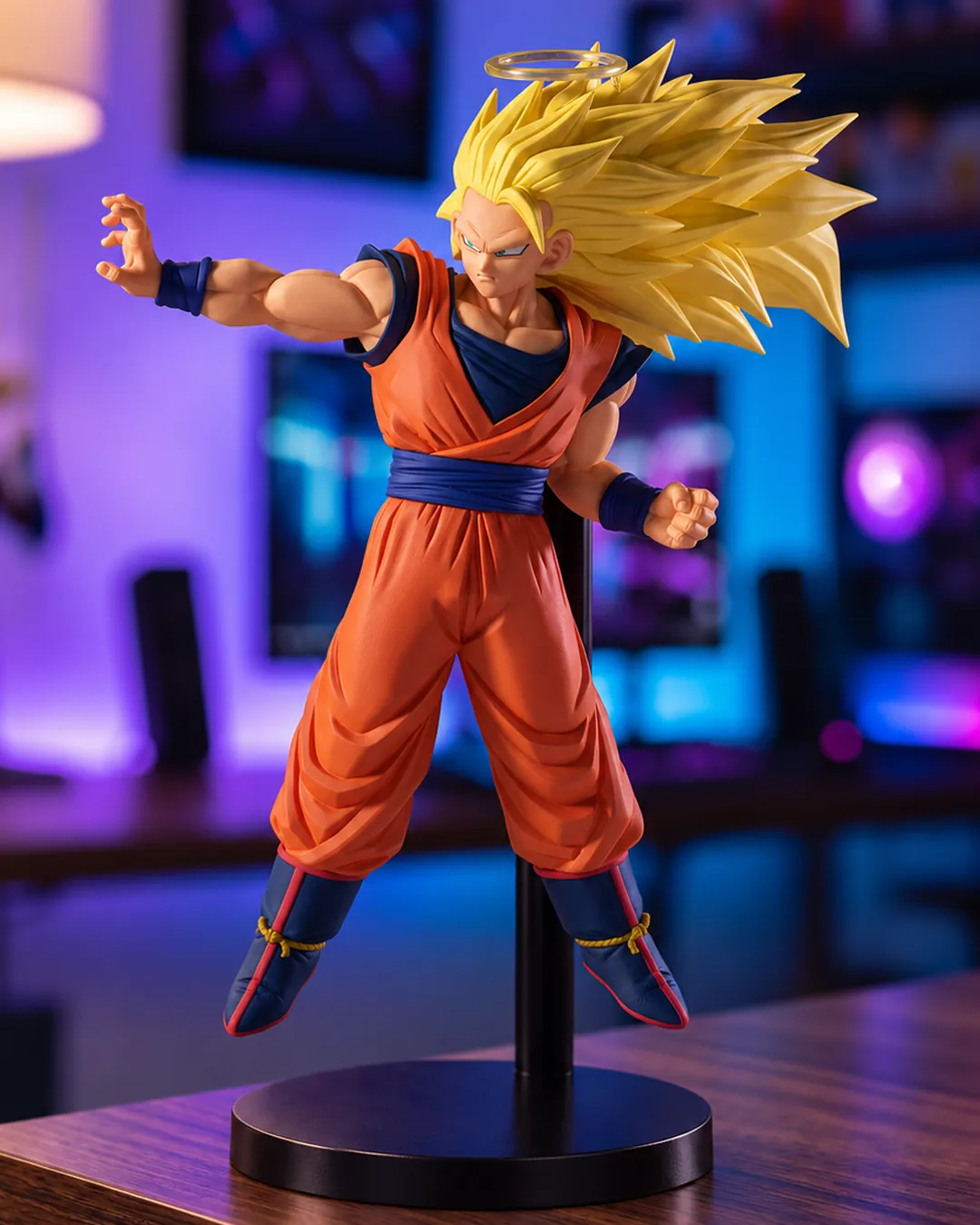 Son Goku Super Saiyan 3 con aureola y el brazo extendido, figura Match Makers de Banpresto